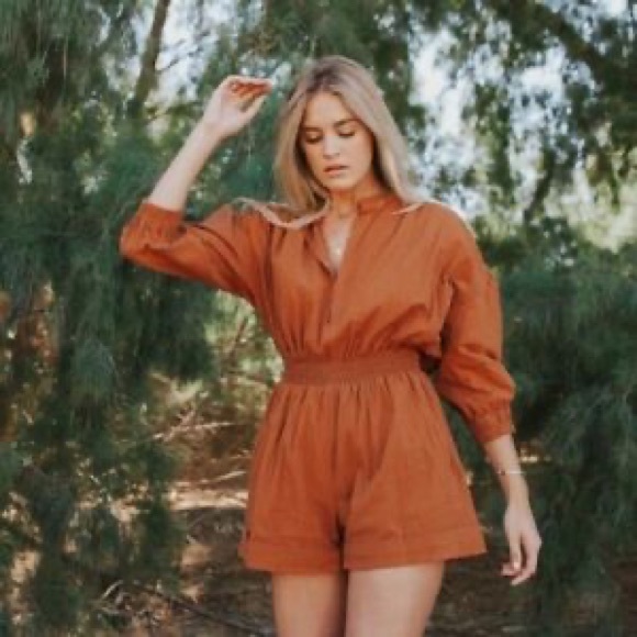 NWT Cleobella Menorca Smocked Romper Ginger XS - Picture 3 of 5